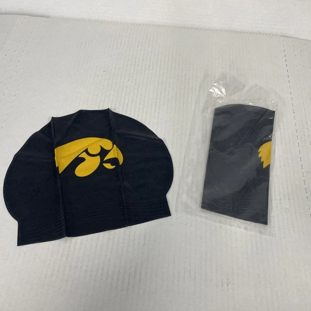 QTY (2) Iowa Hawkeyes‎ NIKE swim cap LATEX Black & Yellow BRAND NEW light